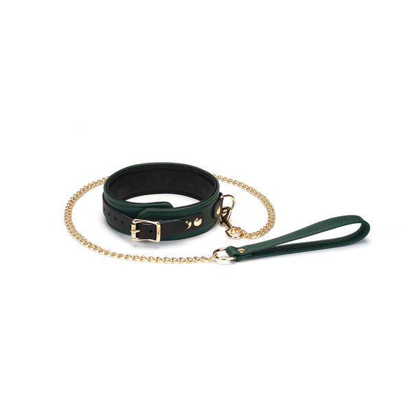 LS - Green Leather Collar with Leash